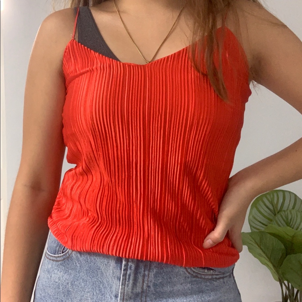 pleated red-orange cami